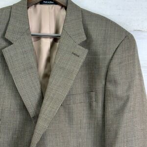 Chaps Mens 44L Brown Wool Micro Houndstooth Blazer Sport Coat 2 Button Jacket